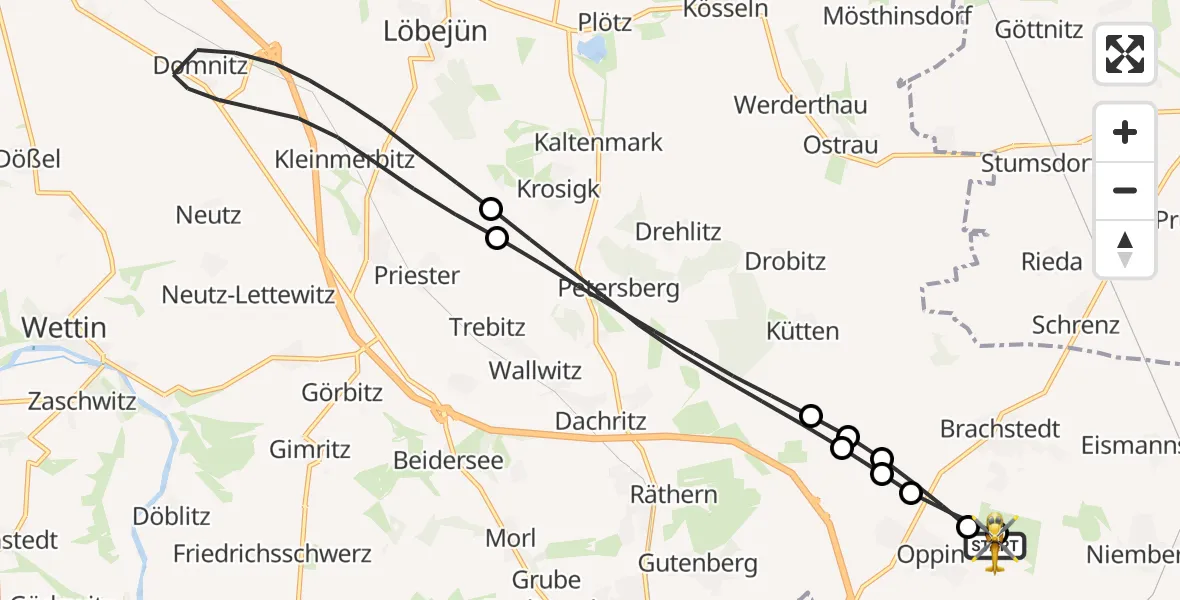 Flugroute Rettungshubschrauber Halle-Oppin Flugplatz - Halle-Oppin Flugplatz, 04 Mai 2026, 10:23