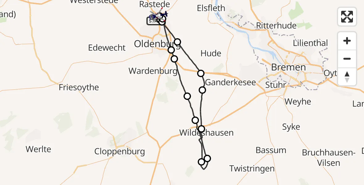 Flugroute Polizeihubschrauber Oldenburg (Oldb) - Oldenburg Police Hubschrauberlandeplatz, 04 Mai 2026, 10:31