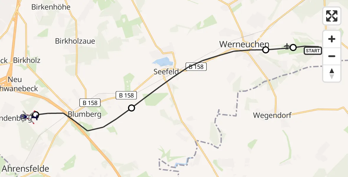 Flugroute Polizeihubschrauber Werneuchen - Ahrensfelde Hubschrauberlandeplatz, 04 Mai 2026, 10:32