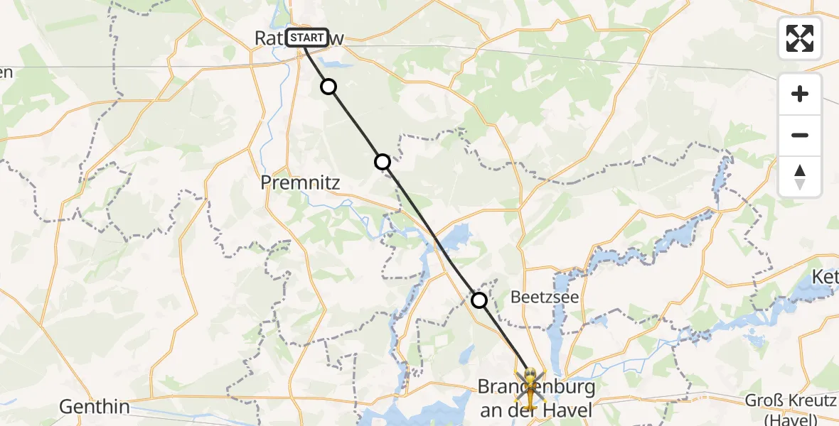 Flugroute Rettungshubschrauber Rathenow - Brandenburg an der Havel, 04 Mai 2026, 10:40