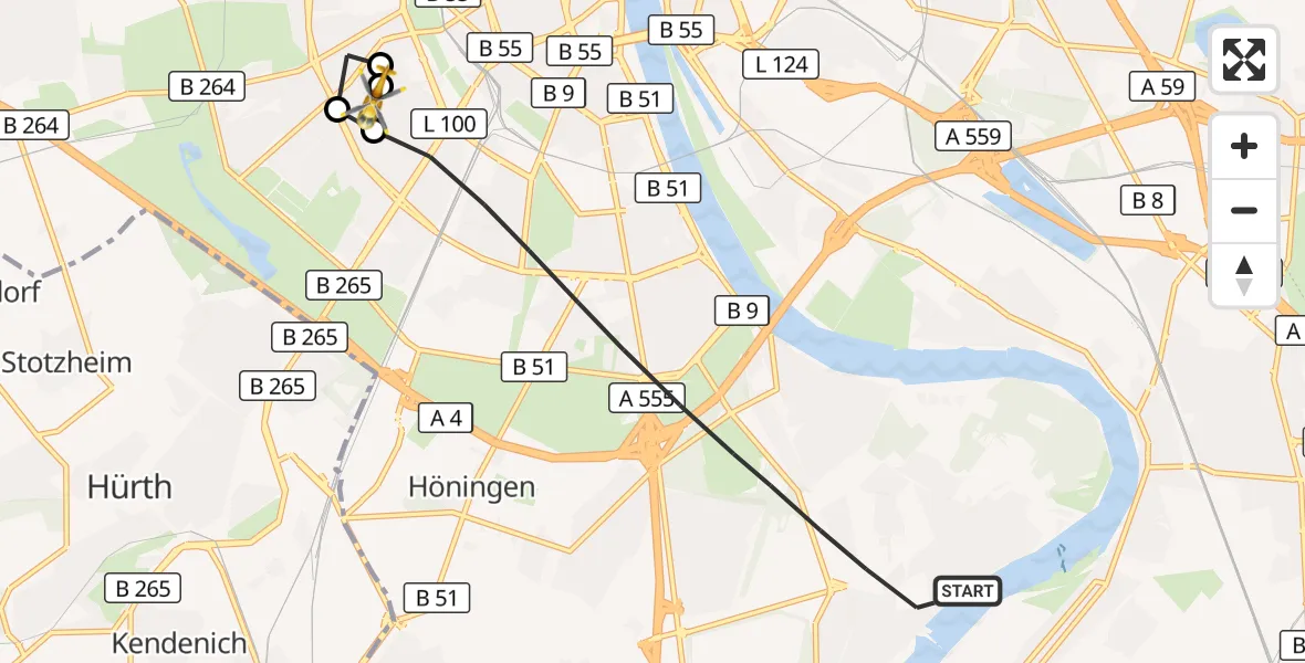 Flugroute Rettungshubschrauber Köln - Köln University Hospital, 04 Mai 2026, 10:42