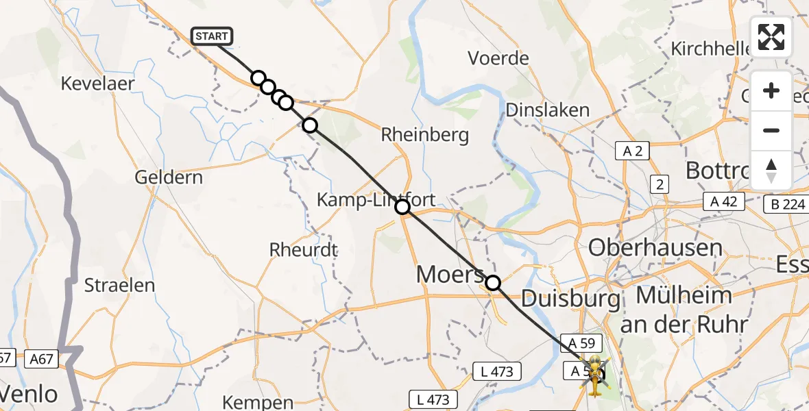 Flugroute Rettungshubschrauber Sonsbeck - Duisburg Air Rescue Hubschrauberlandeplatz (Christoph 9), 04 Mai 2026, 10:43