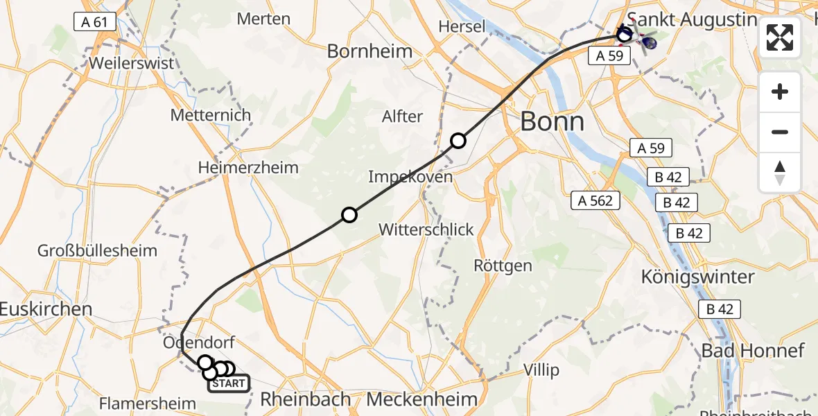 Flugroute Polizeihubschrauber Euskirchen - Sankt Augustin, 04 Mai 2026, 10:46