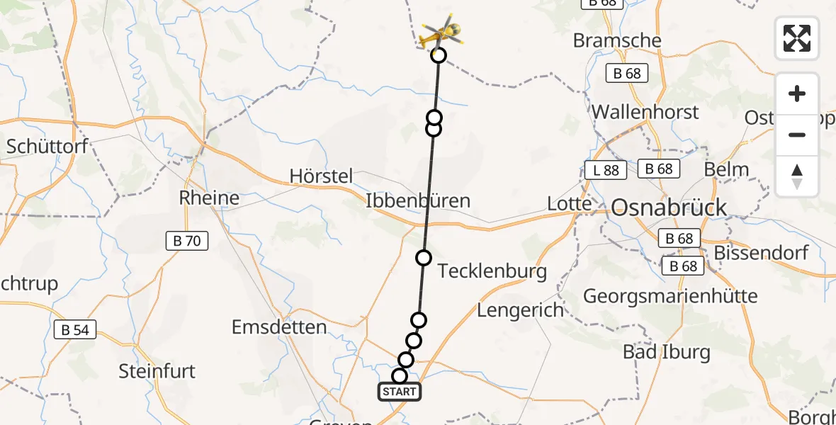 Flugroute Ambulanzhubschrauber Christoph  Westfalen-ADAC - Voltlage, 04 Mai 2026, 10:50