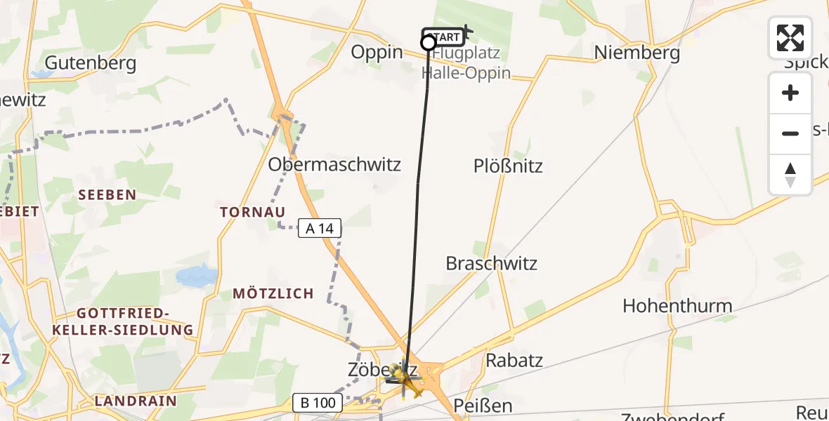 Flugroute Rettungshubschrauber Halle-Oppin Flugplatz - Landsberg, 04 Mai 2026, 10:50