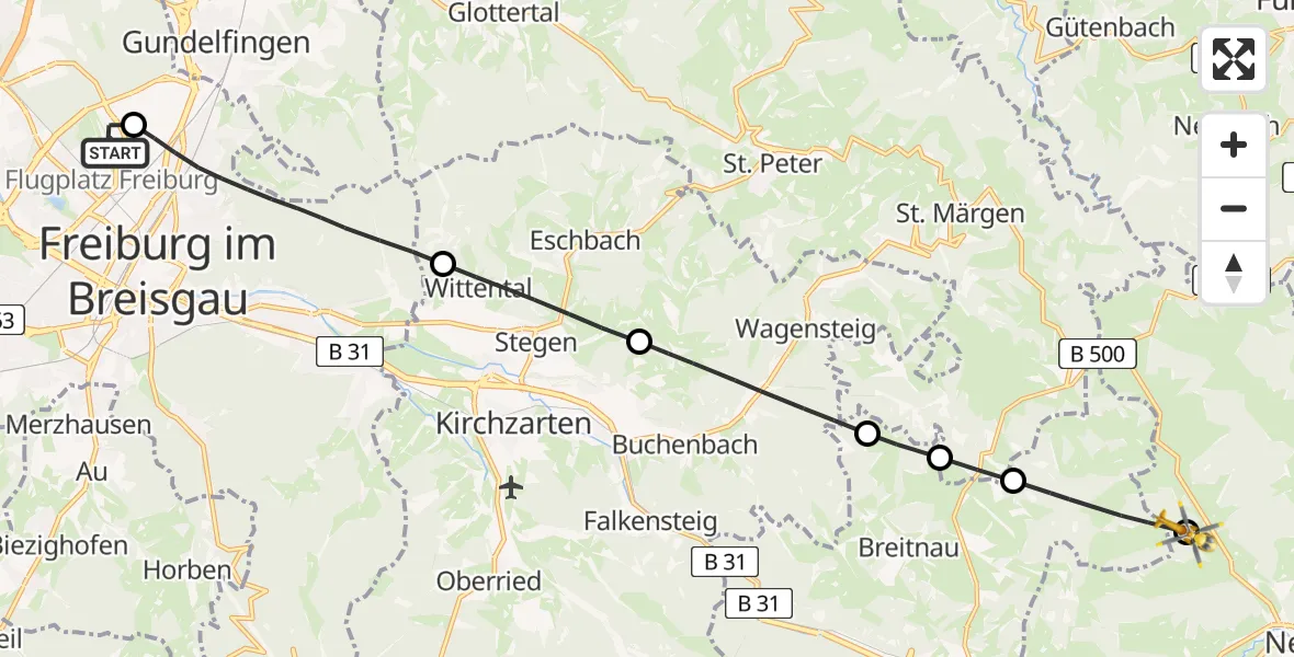Flugroute Rettungshubschrauber Freiburg im Breisgau Flugplatz - Titisee-Neustadt, 04 Mai 2026, 10:52