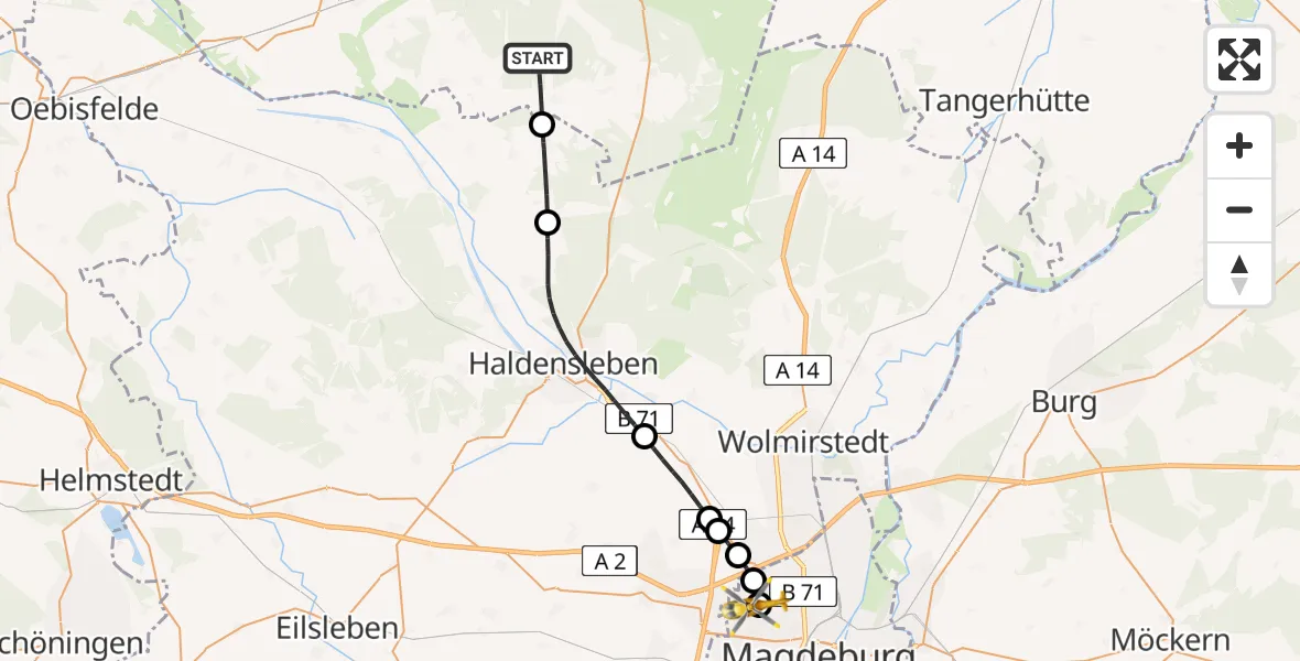 Flugroute Rettungshubschrauber Gardelegen - Magdeburg Hospital, 04 Mai 2026, 10:55