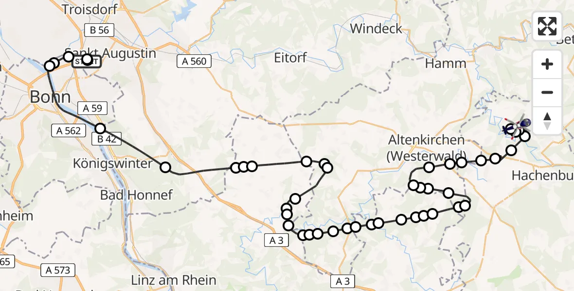 Flugroute Polizeihubschrauber Sankt Augustin - Heimborn, 04 Mai 2026, 11:02
