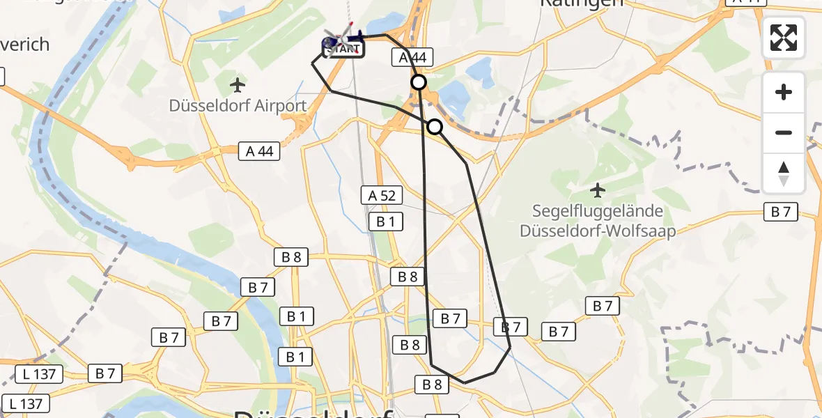 Flugroute Polizeihubschrauber Düsseldorf Flughafen - Düsseldorf Flughafen, 04 Mai 2026, 11:04