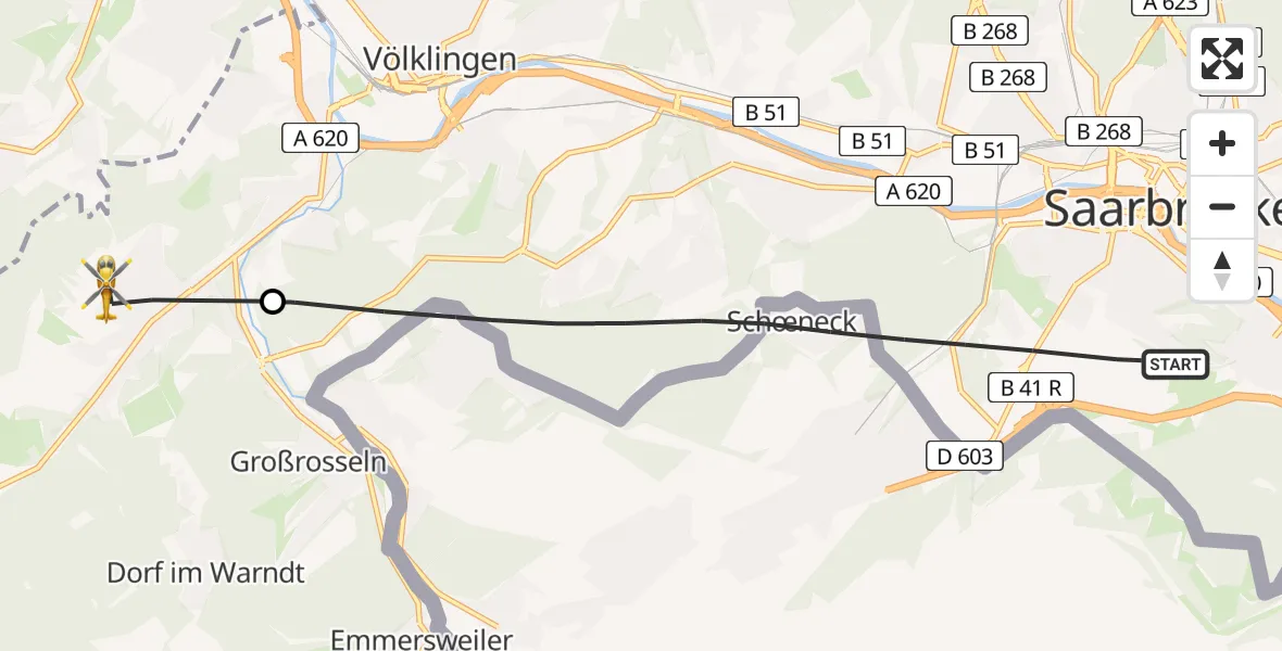 Flugroute Rettungshubschrauber Saarbrücken - Völklingen, 04 Mai 2026, 11:06
