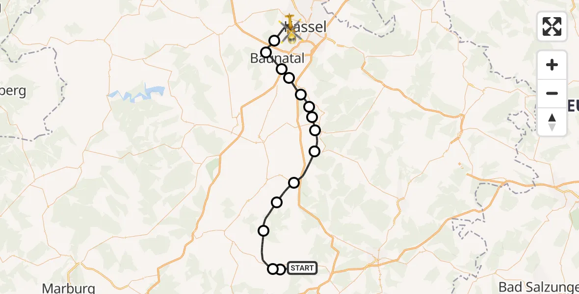 Flugroute Rettungshubschrauber Oberaula - Kassel, 04 Mai 2026, 11:06