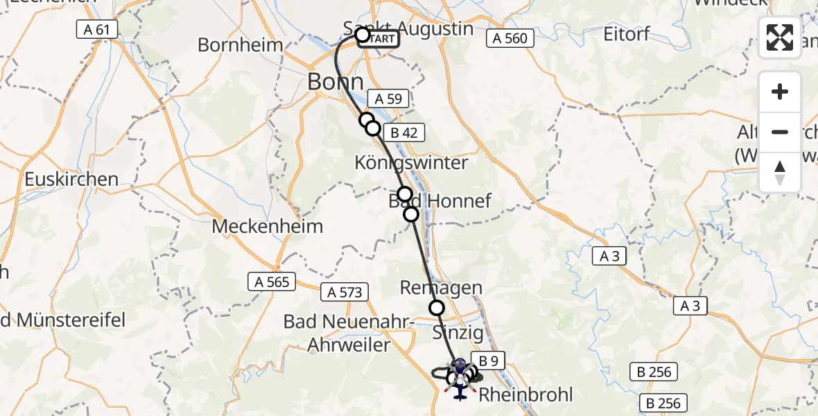 Flugroute Polizeihubschrauber Sankt Augustin - Mönchsheide Segelflugfeld, 04 Mai 2026, 11:11