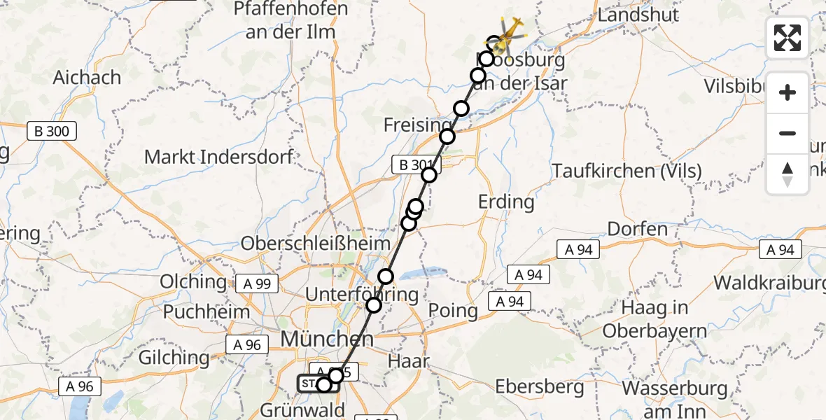 Flugroute Rettungshubschrauber ADAC Air Rescue Center Hubschrauberlandeplatz (Christoph 1) - Mauern, 04 Mai 2026, 11:15