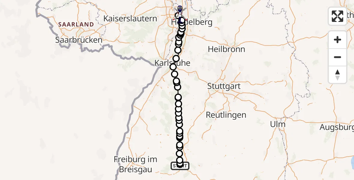 Flugroute Polizeihubschrauber Donaueschingen-Villingen Flugplatz - Mannheim-City Flughafen, 04 Mai 2026, 11:16