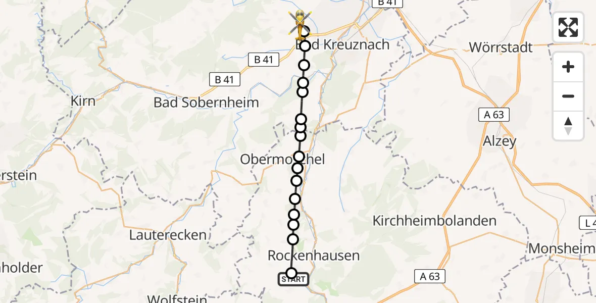 Flugroute Rettungshubschrauber Imsweiler UL - Roxheim, 04 Mai 2026, 11:16