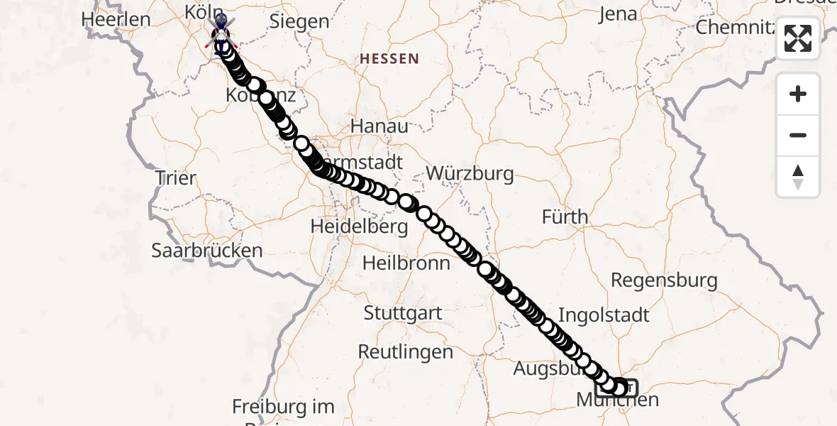 Flugroute Polizeihubschrauber Oberschleißheim - Sankt Augustin, 04 Mai 2026, 11:17