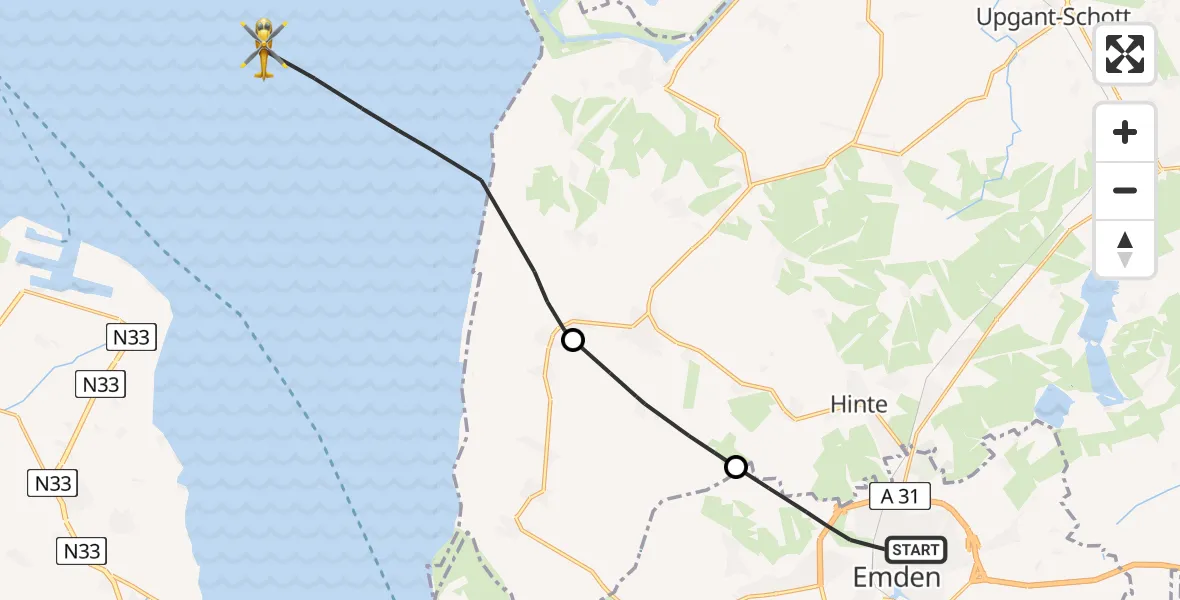 Flugroute Ambulanzhubschrauber Emden - Noordzee, 04 Mai 2026, 11:20