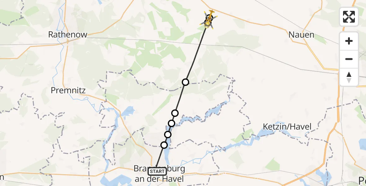Flugroute Rettungshubschrauber Brandenburg an der Havel - Retzow, 04 Mai 2026, 11:27