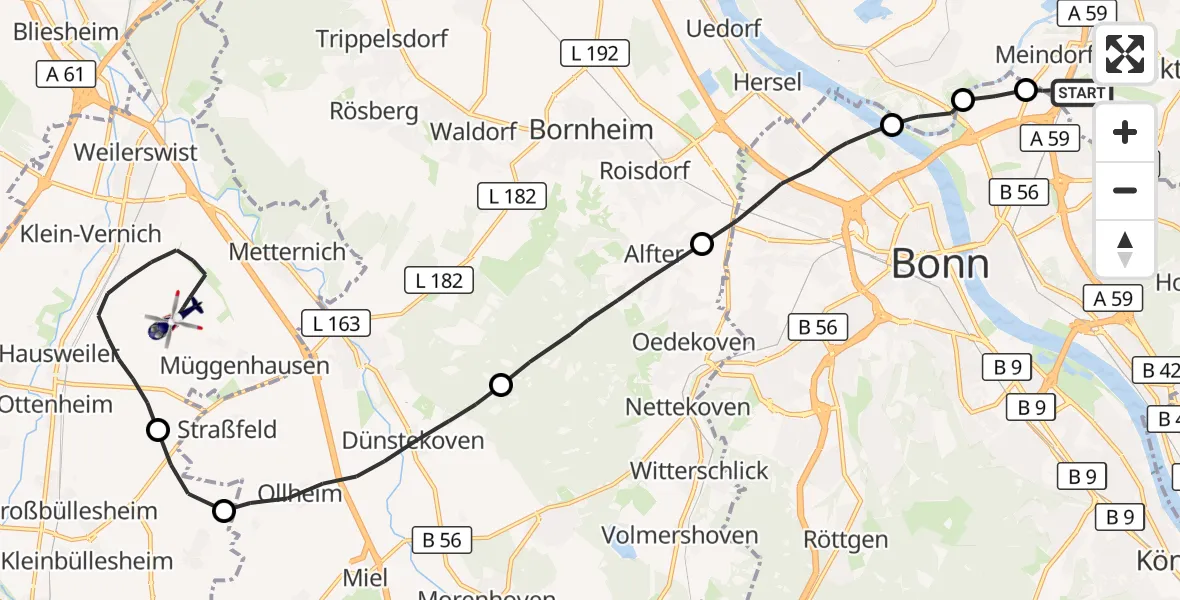 Flugroute Polizeihubschrauber Sankt Augustin - Weilerswist, 04 Mai 2026, 11:29