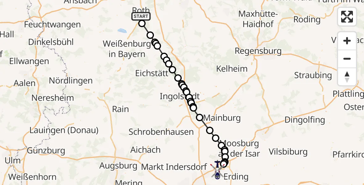 Flugroute Polizeihubschrauber Roth - München Flughafen, 04 Mai 2026, 11:31