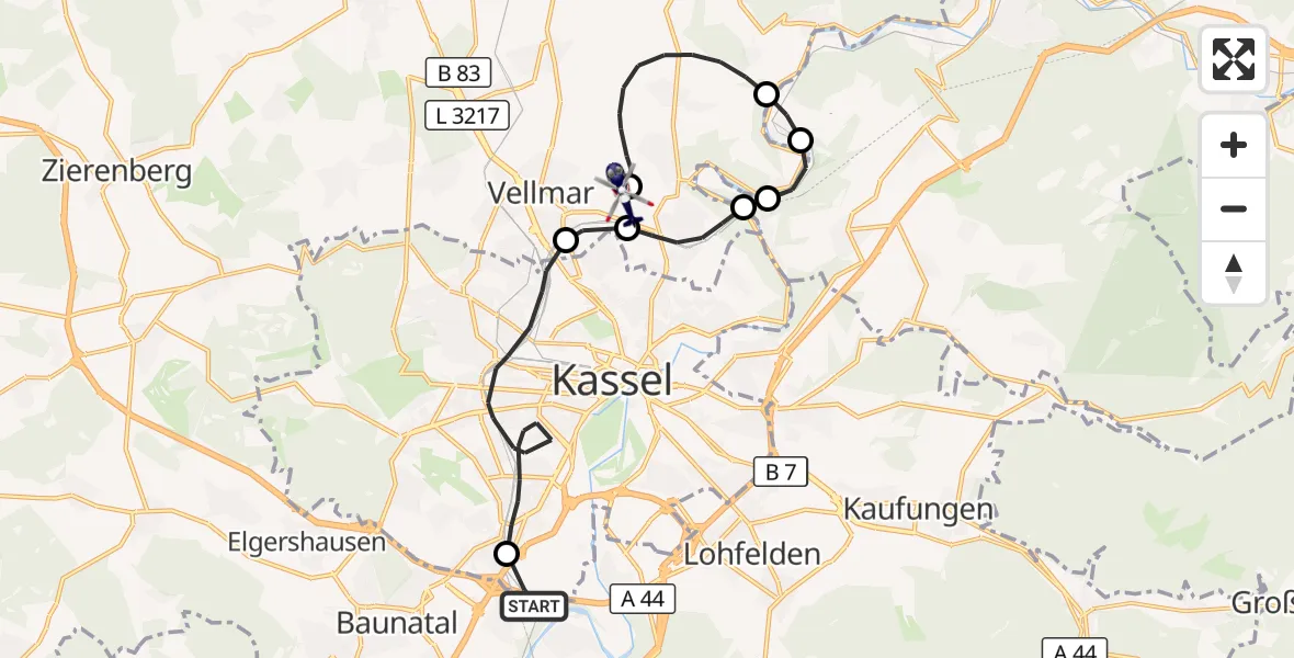 Flugroute Polizeihubschrauber Baunatal - Fuldatal Bundespolizei Hubschrauberlandeplatz, 04 Mai 2026, 11:31