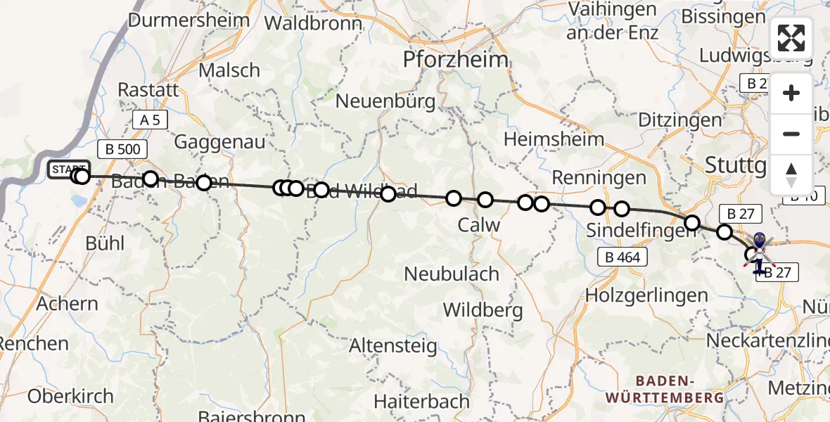 Flugroute Polizeihubschrauber Karlsruhe Baden-Baden Flughafen - Flughafen Stuttgart, 04 Mai 2026, 11:34