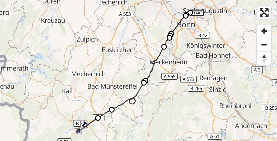 Flugroute Polizeihubschrauber Sankt Augustin - Blankenheim, 04 Mai 2026, 11:34