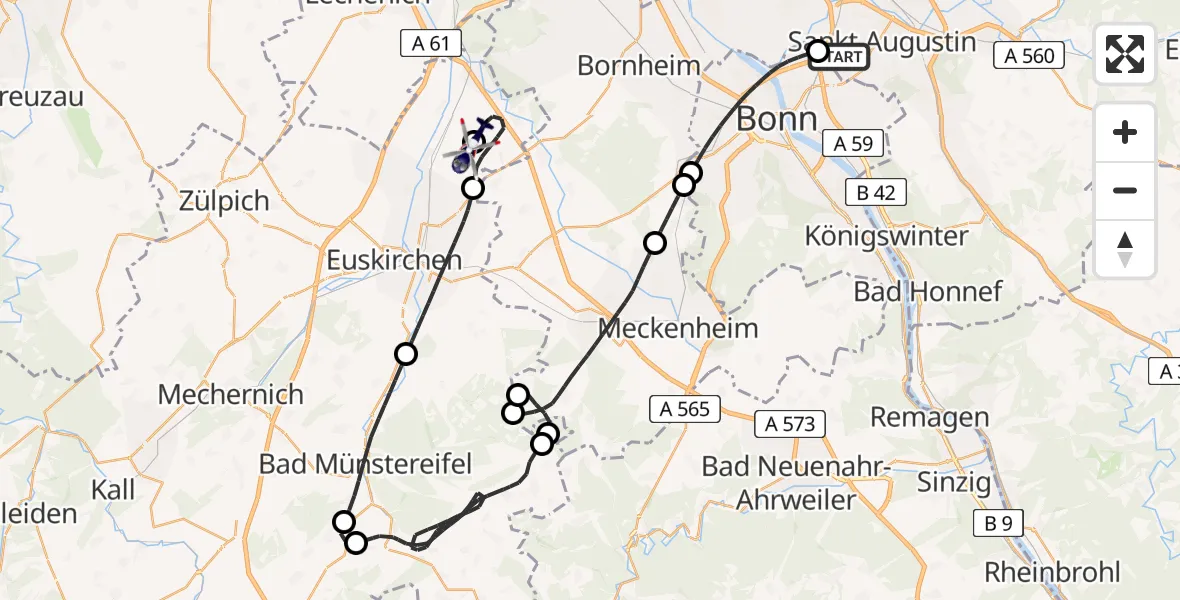 Flugroute Polizeihubschrauber Sankt Augustin - Weilerswist UL, 04 Mai 2026, 11:38