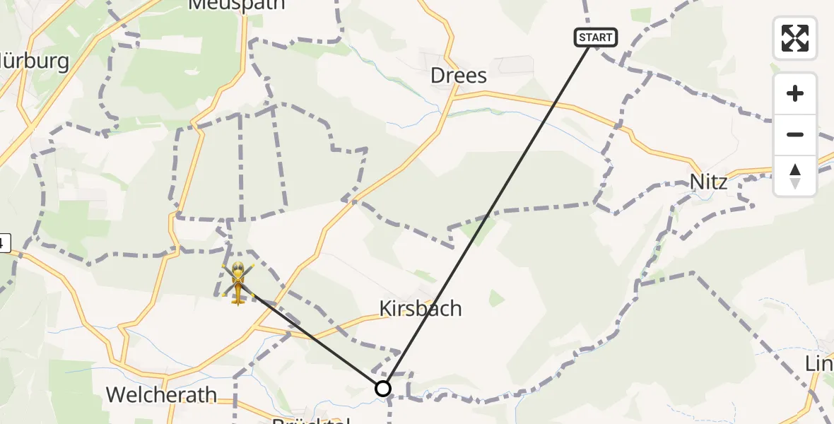 Flugroute Ambulanzhubschrauber Drees - Welcherath, 04 Mai 2026, 11:41