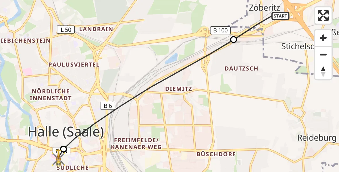 Flugroute Rettungshubschrauber Landsberg - Sankt Elisabeth and Sankt Barbara Hospital Halle (Saale), 04 Mai 2026, 11:43