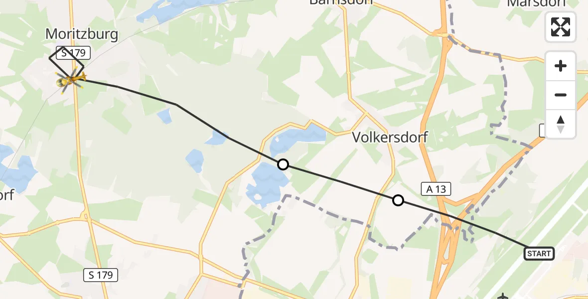 Flugroute Rettungshubschrauber Dresden Flughafen - Moritzburg, 04 Mai 2026, 11:49