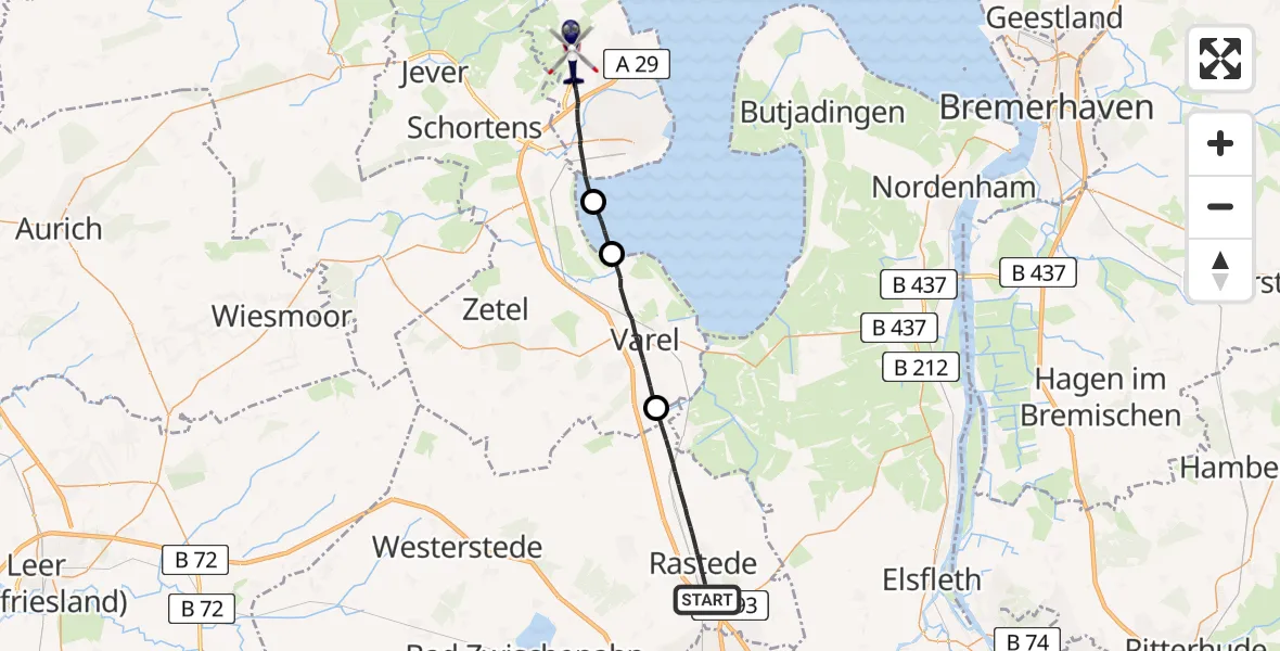 Flugroute Polizeihubschrauber Rastede - Wilhelmshaven, 04 Mai 2026, 11:49