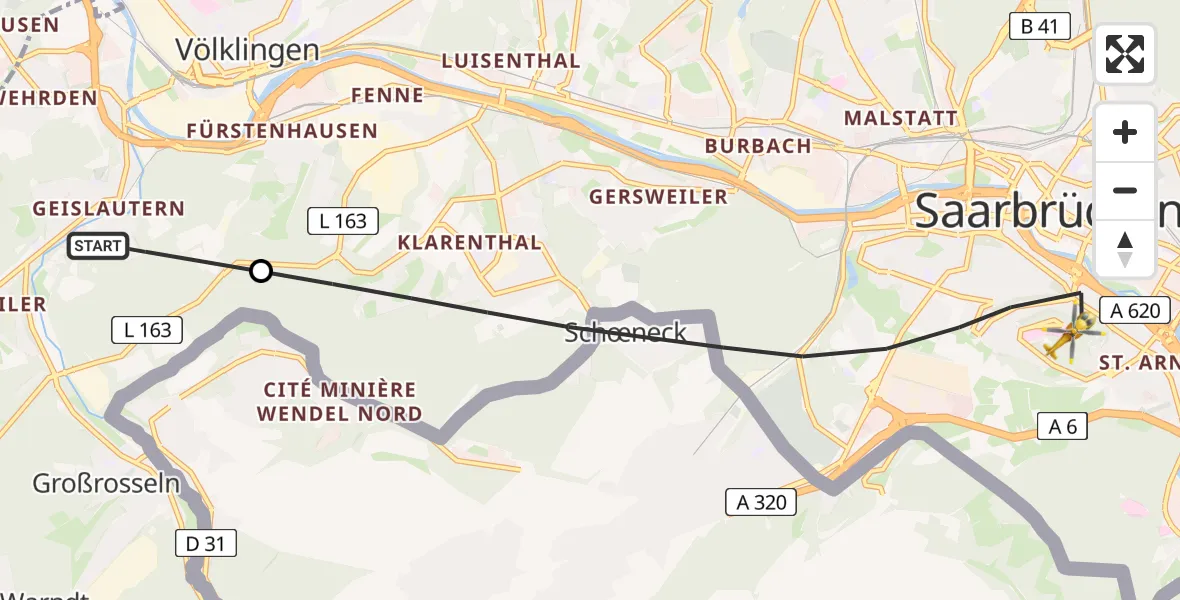 Flugroute Rettungshubschrauber Völklingen - Saarbrücken, 04 Mai 2026, 11:52