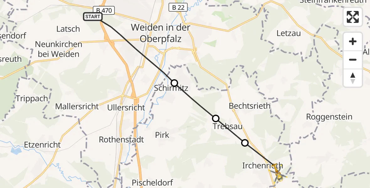 Flugroute Rettungshubschrauber Weiden i.d.OPf. - Irchenrieth, 04 Mai 2026, 11:53