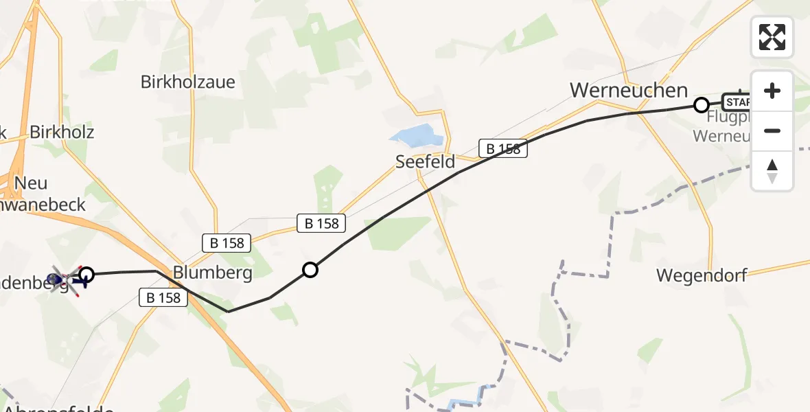 Flugroute Polizeihubschrauber Werneuchen Flugplatz - Ahrensfelde Hubschrauberlandeplatz, 04 Mai 2026, 11:54