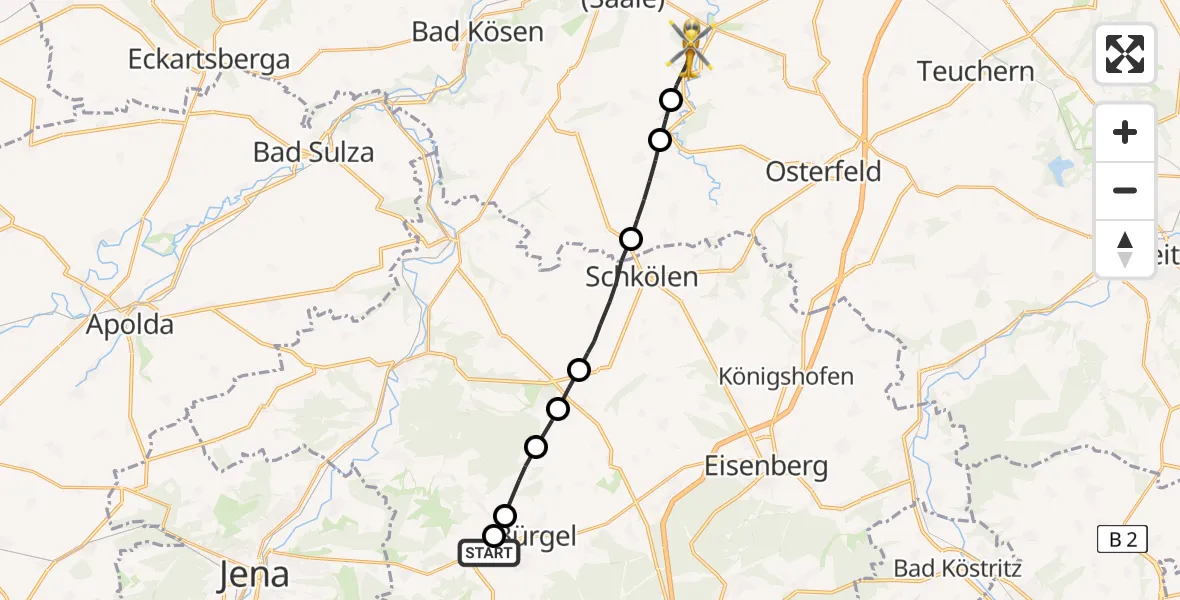 Flugroute Rettungshubschrauber Bürgel - Mertendorf, 04 Mai 2026, 12:03