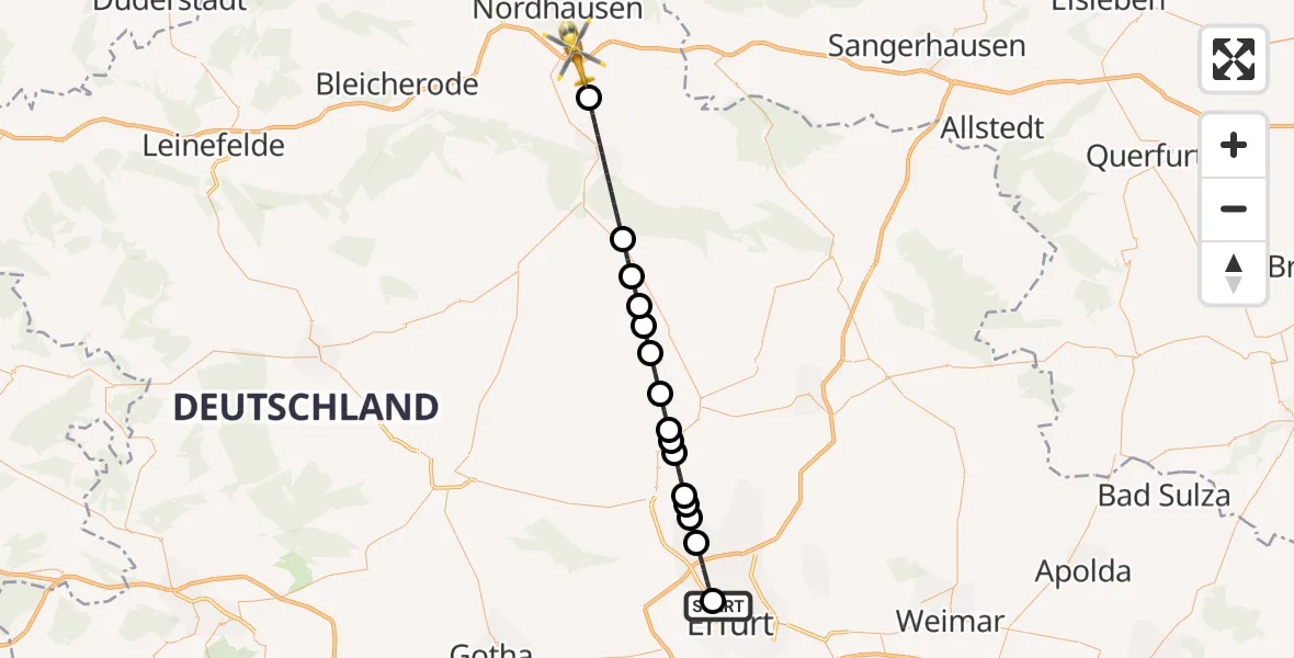 Flugroute Rettungshubschrauber Helios Clinic Erfurt - Nordhausen, 04 Mai 2026, 12:09