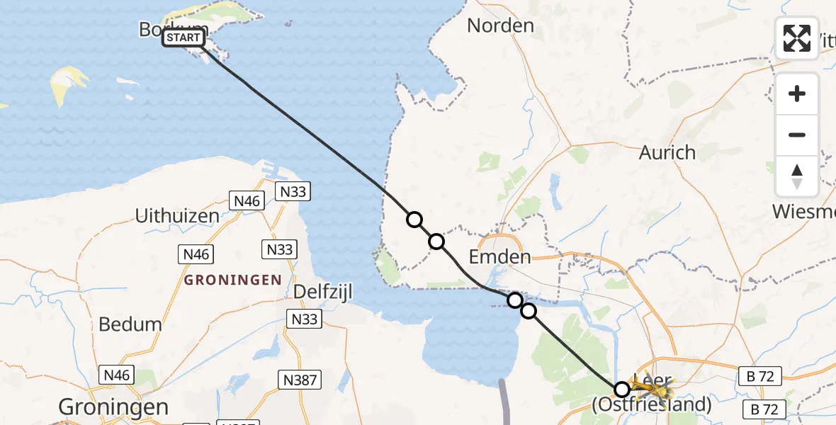 Flugroute Ambulanzhubschrauber Noordzee - Leer (Ostfriesland), 04 Mai 2026, 12:09
