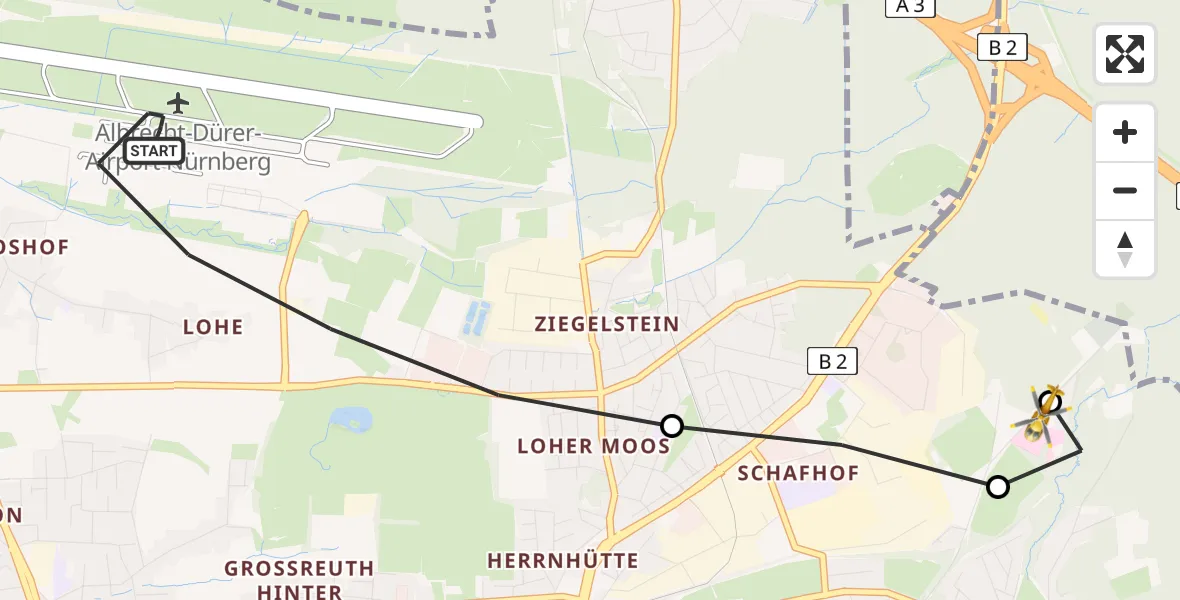 Flugroute Rettungshubschrauber Flughafen Nuremberg - Martha-Maria Nürnberg Hospital, 04 Mai 2026, 12:10