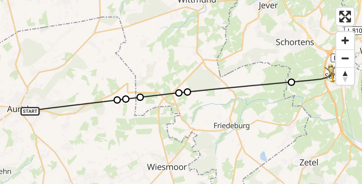 Flugroute Rettungshubschrauber Aurich - Sande, 04 Mai 2026, 12:21