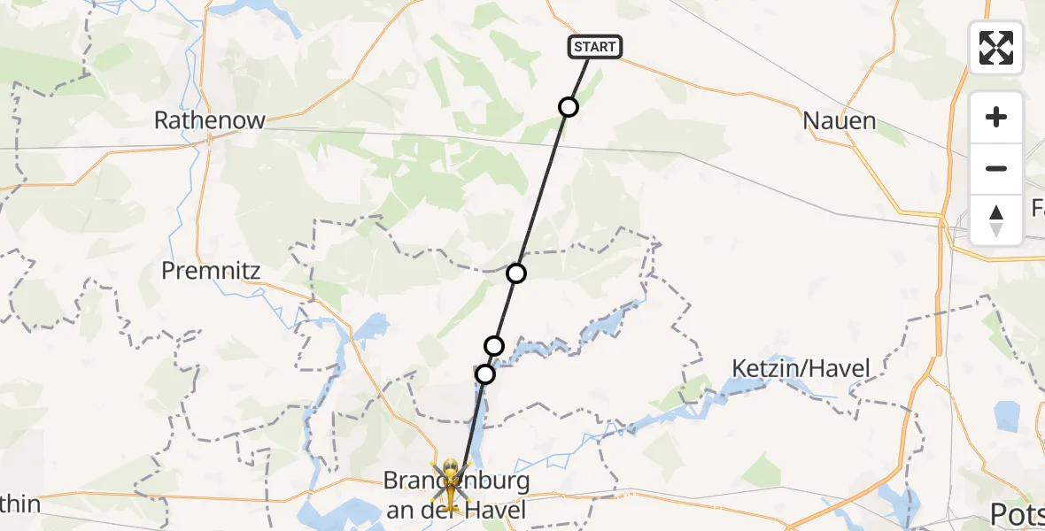 Flugroute Rettungshubschrauber Pessin - Brandenburg an der Havel, 04 Mai 2026, 12:26