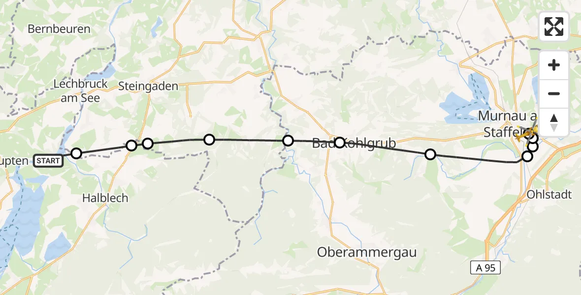 Flugroute Rettungshubschrauber Halblech - Murnau Accident Hospital, 04 Mai 2026, 12:27