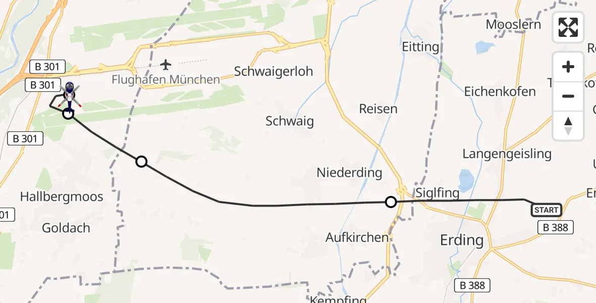Flugroute Polizeihubschrauber Erding - München Flughafen, 04 Mai 2026, 12:27