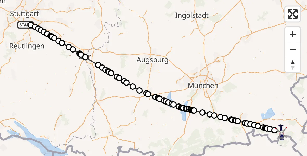 Flugroute Polizeihubschrauber Flughafen Stuttgart - Ruhpolding, 04 Mai 2026, 12:28