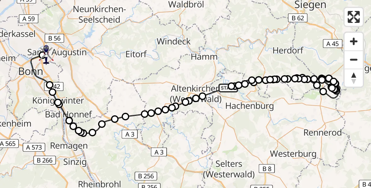 Flugroute Polizeihubschrauber Heuzert - Sankt Augustin, 04 Mai 2026, 12:28