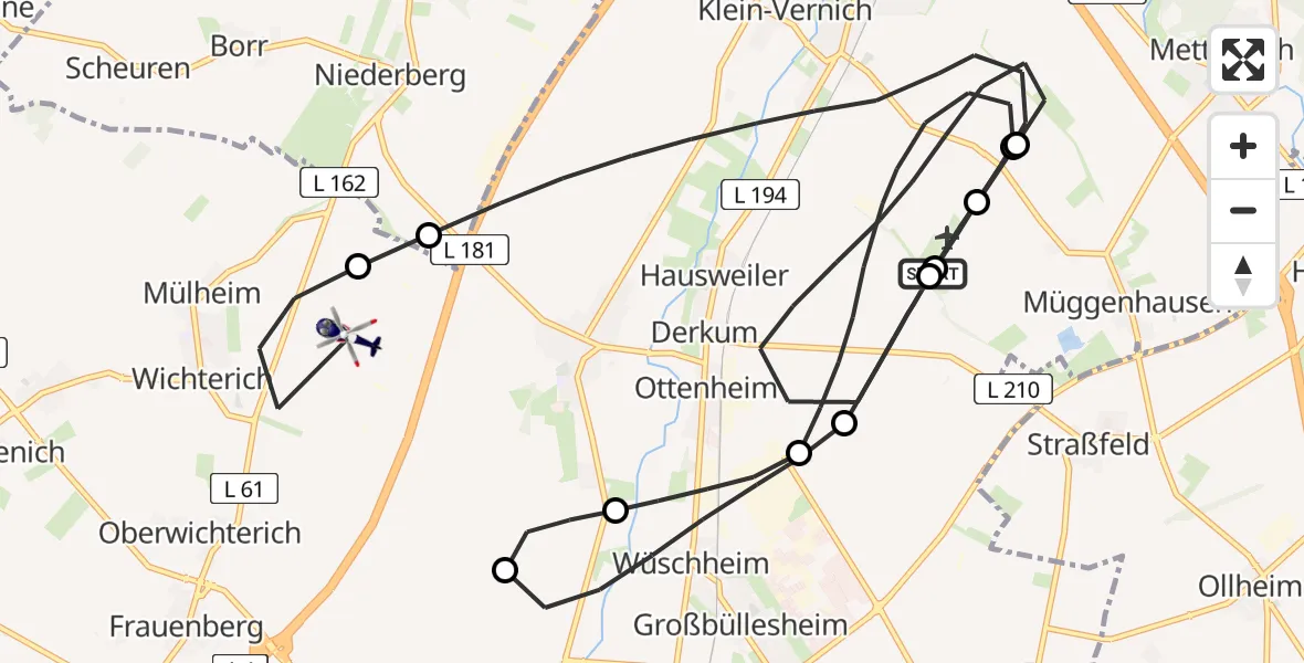 Flugroute Polizeihubschrauber Weilerswist UL - Zülpich, 04 Mai 2026, 12:29