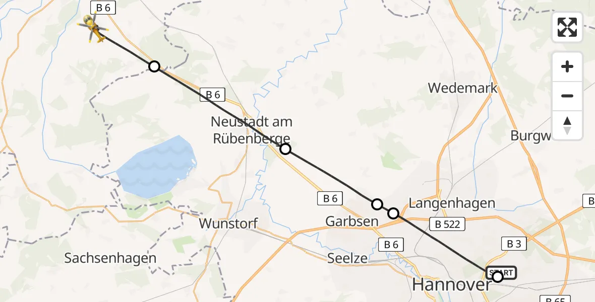 Flugroute Rettungshubschrauber Hannover Luftrettung Hubschrauberlandeplatz (Christoph 4) - Husum, 04 Mai 2026, 12:34