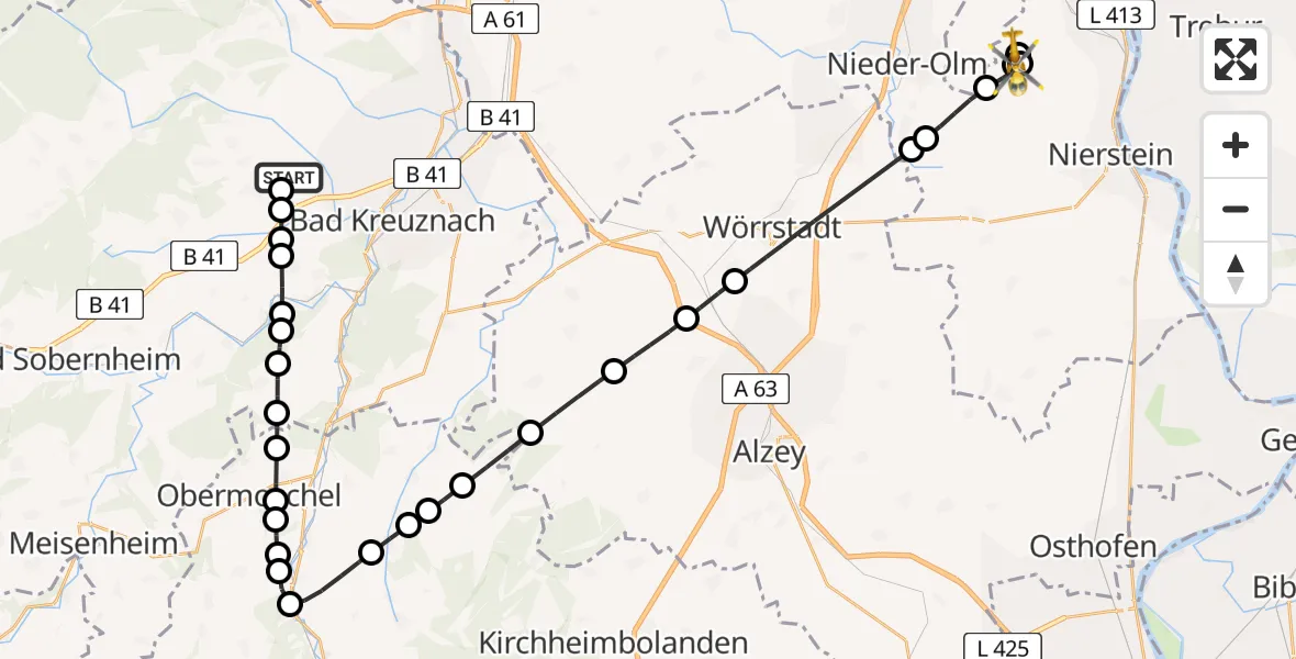 Flugroute Rettungshubschrauber Roxheim - Gau-Bischofsheim, 04 Mai 2026, 12:37