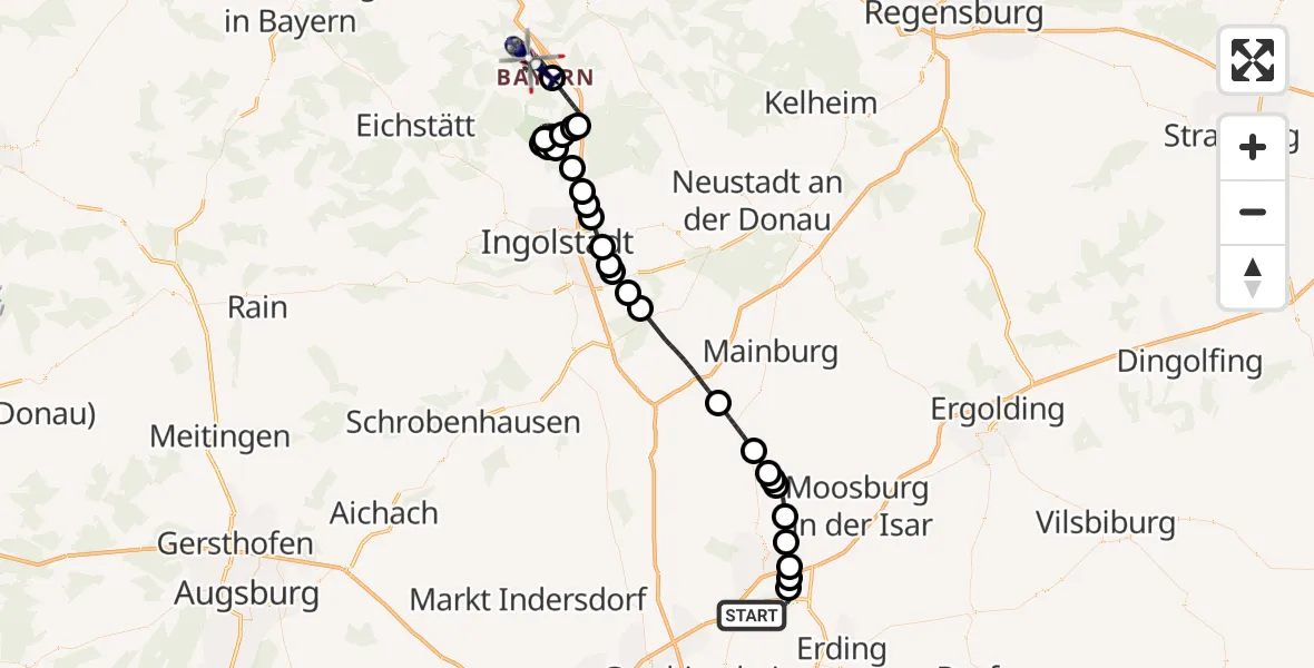 Flugroute Polizeihubschrauber München Flughafen - Kipfenberg, 04 Mai 2026, 12:38