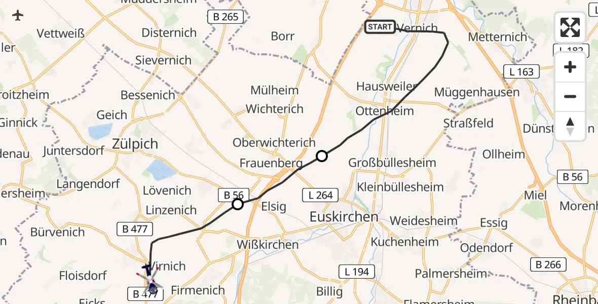 Flugroute Polizeihubschrauber Weilerswist - Mechernich, 04 Mai 2026, 12:41